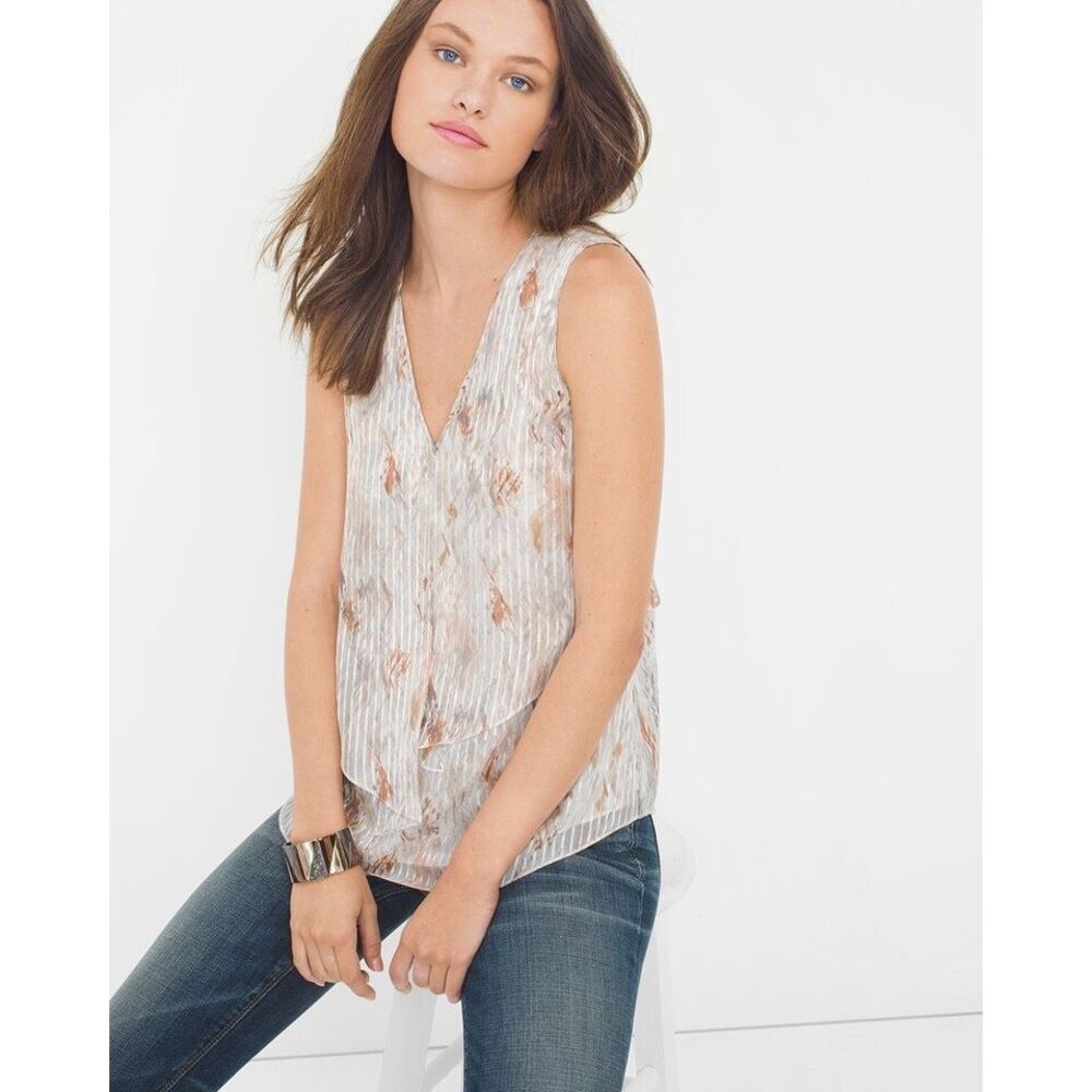 Womens WHBM White House Black Market Printed Shadow Stripe Sleeveless V-neck She